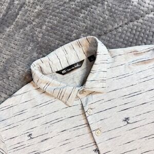TravisMathew Mens Polo Shirt Large Gray Striped Palm Tree West Shore Golf Top